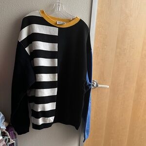 Vintage Reebok Black and White Striped Sweater with Yellow Collar - Greg Norman